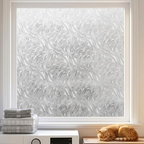 Decorative Window Film Stainded Glass Ocean Waves Privacy Sliding Door Tints Static Cling Etched Covers Decal Contact Paper Heat Control Removable Anti UV No Glue Home Office,35x78.7in. - color: Stained Ocean Waves, size: 35''x78.7''