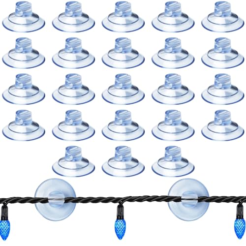 25PCS Mini Suction Hooks - Kitchen & Bathroom Shower Basin Connector - Clear Plastic Transparent String Lights with Suction Cup Opening Clip Wire