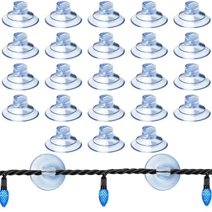 25PCS Mini Suction Hooks - Kitchen & Bathroom Shower Basin Connector - Clear Plastic Transparent String Lights with Suction Cup Opening Clip Wire