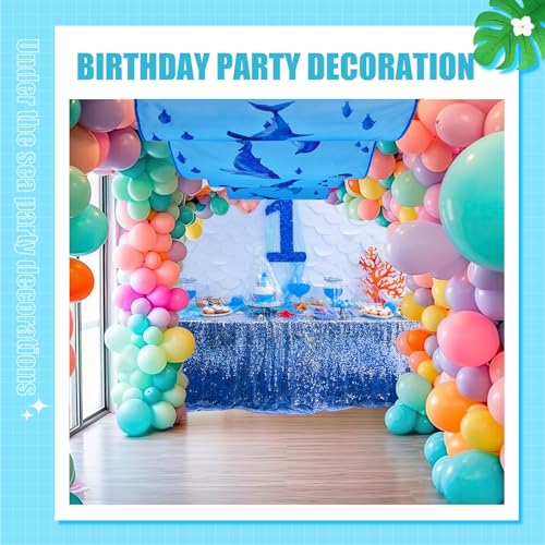 Under The Ocean Decorations Shark Whale Ceiling Decor Sea Animal Hanging Blue Fish Banner Covers with Tape 32 Inch x 16 ft for Summer Pool Baby Shower Birthday Party Classroom Wall Daycare - style: Shark