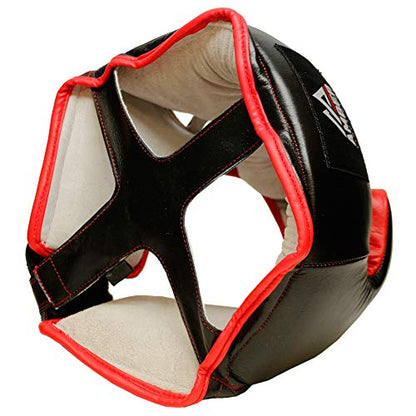 Professional Leather Boxing Headgear for Training, Sparring, Kickboxing, MMA, Muay Thai – Thick Padding with Cheek Protection, Adjustable Fit