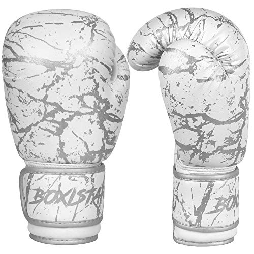 Athllete Boxistar Boxing Gloves, Boxing Gloves Men/Boxing Gloves Women, Available in 8 oz, 12 oz, 14 oz, 16 oz with Optimal Padding - color: White/Metallic Silver, size: 12 oz