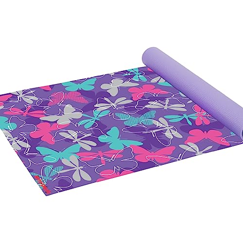 Antsy Pants Kids Yoga Mat - Non-Slip Exercise Mat, 60" x 24", 3mm - color: Purple Butterflies