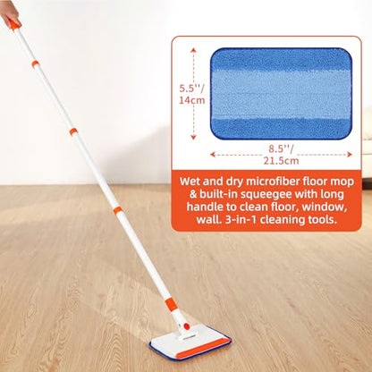 Baseboard Cleaner Tool with Handle, Extendable Long Handle Baseboard Cleaning Duster with Reusable Pads for Floorboard, Ceiling Fan Blade Cleaner Duster (Gray) - color: Gray