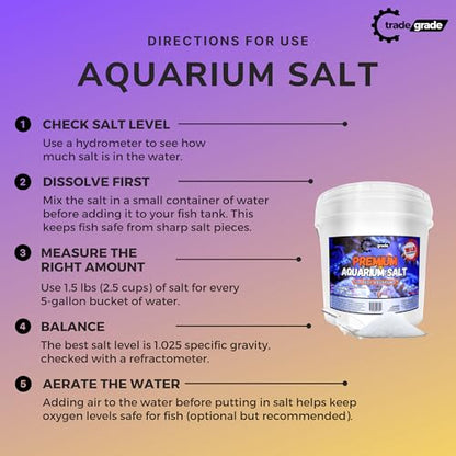 TradeGrade Premium Aquarium Salt – All-Natural Fish Care for Saltwater & Marine Tanks for 50 Gallons | Promotes Healthy Fish, Reduces Stress & Improves Gills – 15lb