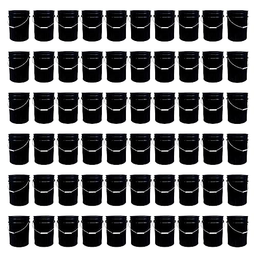 5 Gallon Bucket - Food Grade Bucket, Metal Handle Grip, BPA-Free, Heavy-Duty 90 Mil HDPE Plastic Pail, Stackable Utility Container, Made in USA, Lid Not Included, Black, 60 Packs - color: Black, size: 60 Packs