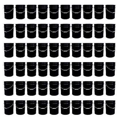 5 Gallon Bucket - Food Grade Bucket, Metal Handle Grip, BPA-Free, Heavy-Duty 90 Mil HDPE Plastic Pail, Stackable Utility Container, Made in USA, Lid Not Included, Black, 60 Packs - color: Black, size: 60 Packs
