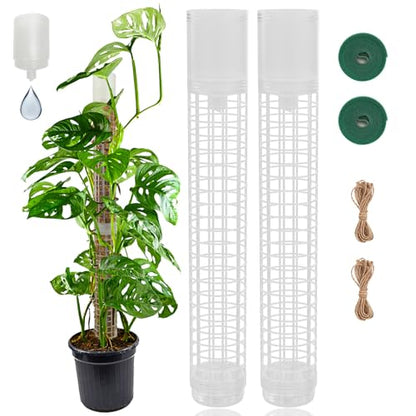 Moss Pole 17.4 inch, 2 Pack Monstera Plant Support, Plastic Self-Watering, Stackable Design - Ideal for Medium to Large Plants