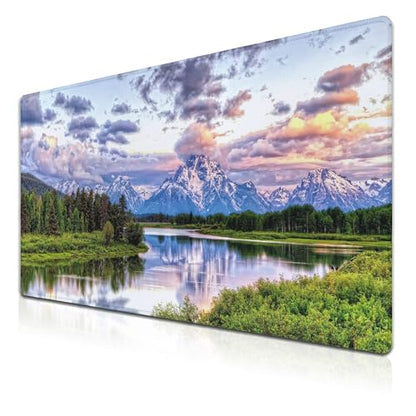 Gaming Mouse Pad Green Computer Pad, Large Mousepads Desktop Mats, Mouse Pad Big Waterproof Non-Slip Rubber Base, 35.4 X 15.7 inch for Work/Game/Office Oxbow Bend Grand Teton National Park - color: Oxbow Bend Grand Teton National Park