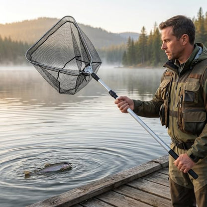 Telescopic Fishing Net with Handle, Collapsible Aluminum Dip Net for Minnows & Bait, Portable Minnow Net for Creek & Beach Fishing, Lightweight Fish Net for Outdoor Use