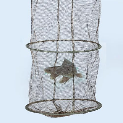 LALAFINA Coffee Brown Four-Ring Thickened Mesh Fish Guard Net with Drawstring, Large Capacity Fishing Mesh Net Suitable for Crab Trap and Shrimp Fishing,