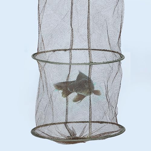 Beaupretty Fishing Net Fish Guard Netting with Drawstring Coffee Color Thickened Mesh Fishing Catch Net for Small Fish and Shrimp Lightweight Four-Ring for Freshwater and Outdoor Use