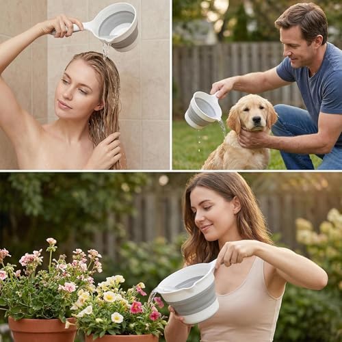 Premium Silicone Bath Rinse Cup & Water Pourer - Large Capacity Blue and White Bath Cup for Rinsing Hair, Shower Hair Washing Mug, Pet Bathing, and Travel - style: Blue