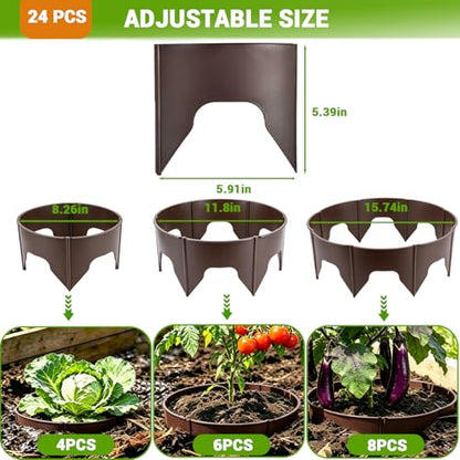 24 Pieces Planting Grow Rings, 7.8-15.16in Adjustable Round Plant Support Rings, Brown Plant Rings for Outdoor Plants – Blocks Pests & Retains Soil Moisture