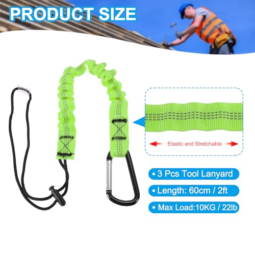 MECCANIXITY Retractable Tool Lanyard 2ft with Single Aluminum Buckle and Adjustable Loop End, Maximum Weight Limit 10KG / 22lb, Safety Fall Protection Tools Leash, Green 3 Pack - color: Green, size: 2ft