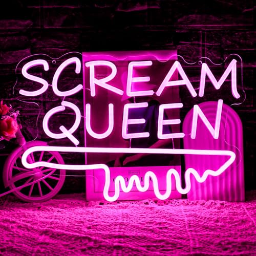 Scream Queen Neon Sign for Wall Decor Dimmable Neon Knife Sign for Teen Girl Room Pink LED Letter Neon Sign Room Dorm Art Wall Decor (16.5''*11'') - style: Queen