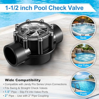 Dreyoo 2 PACK Pool Check Valve Compatible with Jandy 1-1/2-Inch to 2-Inch Check Valve, 180-degree Regulator Positive Seal & Non Lube Pump Flow Regulator for Swimming Pools and Spas - size: 1-1/2-Inch to 2-Inch