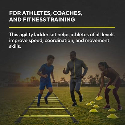 Agility Ladder Set, 12-Rung Speed Ladder + Training Cones, Soccer Training Equipment, Footwork Drills Kit, Speed & Agility Equipment, Football Practice Equipment, Basketball Gear - color: Bright Yellow