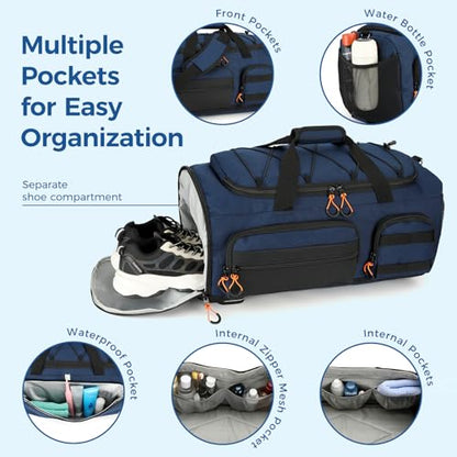 Searock 45L Gym Bag for Men, 3-In-1 Duffle Bag Backpack for Travel - color: Navy