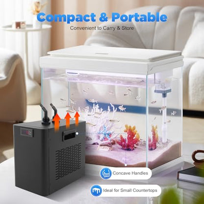 1/10 HP Water Chiller Machine, 42 Gallon Capacity, Hydroponic Cooling System, Efficient Cooling System, Quiet Titanium Fish Tank Water Chiller 50dB for Saltwater Freshwater Axolotl Coral