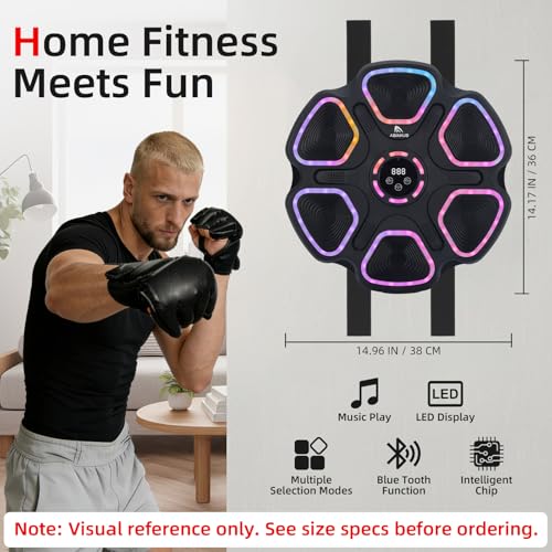 Abahub Music Boxing Machine for Adults & Kids - 11 Modes & Bluetooth Boxing Punch Machine, Home Fitness Equipment with Gloves, Wall Mounted Interactive Boxing Target, Nice Gift Choice - color: Colorful Light, style: Circular