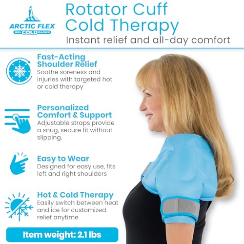 Arctic Flex Shoulder Ice Pack Wrap - Rotator Cuff Cold Therapy for Pain | Relief - Reusable Gel for Injuries & Recovery After Surgery - Ice Packs Compression Brace (Blue)