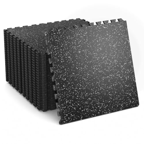 0.6" Thick 48 Sq Ft Rubber Top Gym Flooring Mats for Home Gym - color: Black & White-0.6", size: 48 Sq Ft (12 Tiles)