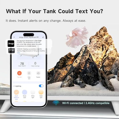M1 5 Gallon Aquarium Starter Kit, App Control Smart Fish Tank with Filter, Auto Feeder, Quiet Pump, Timer Light, Temp Display, Crystal-Clear Glass Desktop Betta Tank for Guppy Shrimp, White