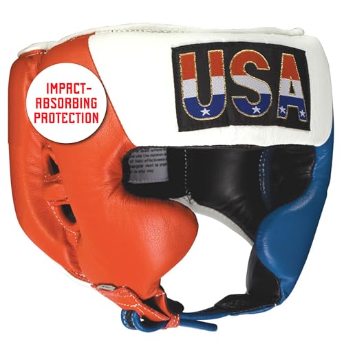 Ringside Competition-Like Boxing Headgear with Cheeks - color: Red-White-Blue, size: Medium