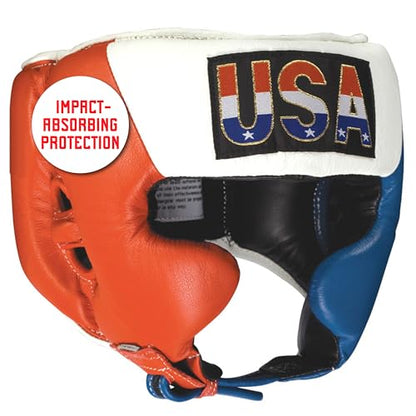 Ringside Competition-Like Boxing Headgear with Cheeks - color: Red-White-Blue, size: Medium