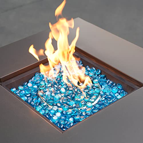 OnlyFire Fire Pit Glass Rocks 10 lbs, High Luster Fire Glass Beads 1/2 Inch, Tempered Glass Marbles for Propane/Natural Gas Fire Pit, Fireplace, Multicolor & Blends Available - color: Caribbean Blue