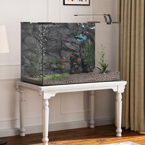 48x20 inches Stone Aquarium Background Black Rock Fish Tank Background Rocky Terrarium Backdrop Polyester