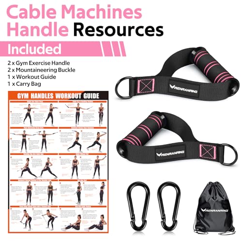 RENRANRING Gym Exercise Handles, Replacement Handle Attachments for Cable Machine Pulleys, Resistance Band and Strength Trainer, Pull Down Workout Accessories, Home Gym Add On Equipment - color: Black, Pink