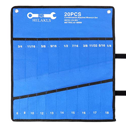 20 Pockets Metric & SAE Wrench Tool Roll Up Pouch Utility Heavy Duty Canvas Tool Organizers Bag Blue - style: 20 Pockets