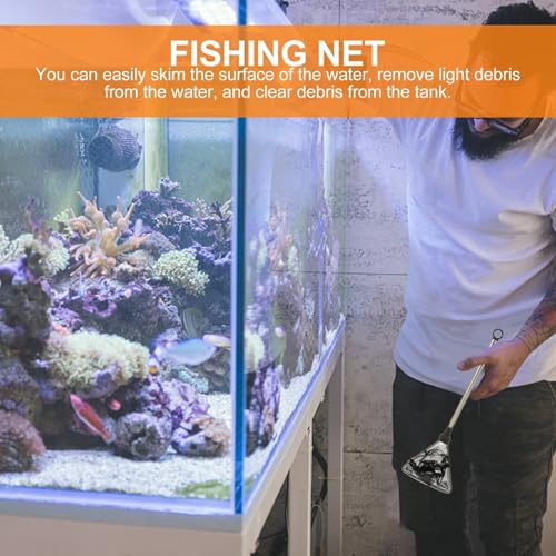 DOITOOL Extendable Handle Fish Net for Aquarium and Shrimp, Stainless Steel Frame Fine Mesh, Mini Triangular Shrimp Skimming Net for Fish Tanks and Aquatic Pets