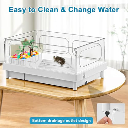 Turtle Tank Kit - Starter Aquarium with Filter, Brush, Easy to Install & Clean, for Turtles, Crabs, Small Reptiles