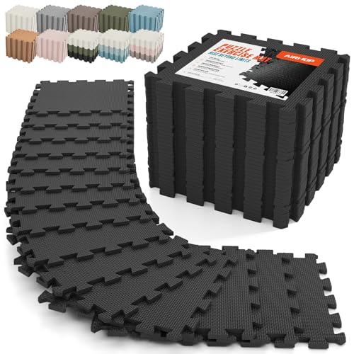 AIRHOP 18 PCS Gym Floor Mat, EVA Foam Puzzle Gym Mat, High-Density Interlocking Foam Floor Tiles for Home Gym, Play Workout Garage Kitchen Flooring 12.6"x12.6"x0.4" - color: Anthracite, size: 18 Tiles | 18 Sq Ft