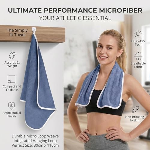 Microfiber Gym Towel 11.9 x 43.3 in, 1 Pack, Quick Dry, Soft for Yoga - color: Blue