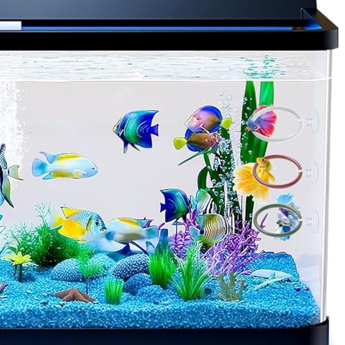 4 PCS Betta Fish Exercise Ring, Soft Silicone Betta Training Loop with Suction Cup, Aquarium Feeding Rings Fish Enrichment Toys, ID 50 mm (Red, Green, White, Black)
