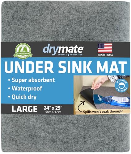 Drymate Premium Under Sink Mat, Waterproof Cabinet Protection Mats for Kitchen & Bathroom, Absorbent Shelf Liners, Slip-Resistant, Non-Adhesive, Machine Washable (USA Made)(24”x29”)(Light Grey) - color: Light Grey, size: 24"W x 29"L