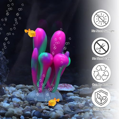 Fluorescent Aquarium Coral, Vibrant Glowing Effect, Fish Tank Decorations, Artificial Accessories, Pink