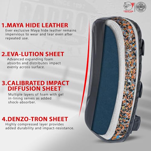 TWISTER FIGHT WEAR Lightweight Boxing Arm Pad Kick Shield | Genuine Leather Thai Pads | MMA Muay Thai Curved Pads | Martial Art Training Pads Boxing Striking Pads (Single) - color: Black/Grey