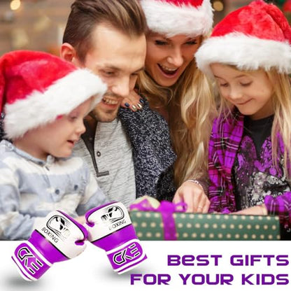 CKE Boxing Gloves for Kids Ages 5-12, Beginner Punch Bag Training Gloves - color: Purple