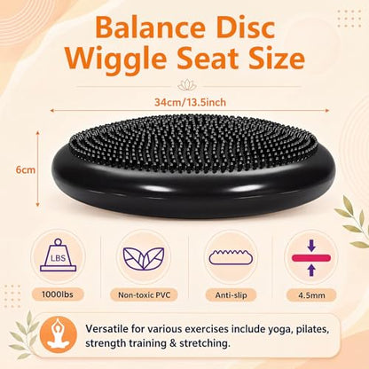 2 Pcs Peanut Ball and Wobble Cushion with Pump Set - color: Black