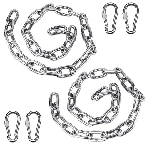 BeneLabel 2Pcs 28inch 304 Stainless Steel Hanging Chair Chain with 4 Hooks - color: Silver, size: 29"