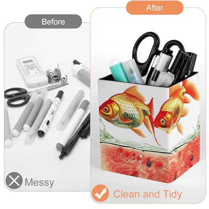 Pen Holder Round Pencil Holder Waterproof Pens Holders Cup Fish Tank And Watermelon Pen Holder for Desk Makeup Brush Holder Pencil Cup Holder for Office Pencils Organizer