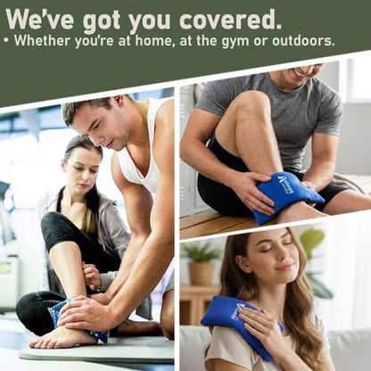 Flexible Cold Gel Ice Pack Reusable, 9.5" x 4.5", 4 Pack | Soft gel ice pack for injuries reusable, recovery, leak-proof, medical grade knee, back, neck, wrist, hand, elbow - style: Cold