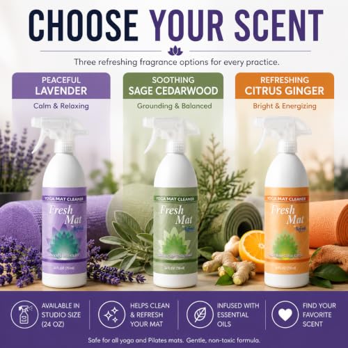 Fresh Mat Yoga Mat Cleaner Spray - Natural Deodorizing Cleaner for Yoga Mats & Fitness Equipment - No-Rinse, Residue-Free Formula with Witch Hazel & Essential Oil, Refreshing Citrus Ginger (12 fl oz). - size: 12 Fl Oz (Pack of 1)
