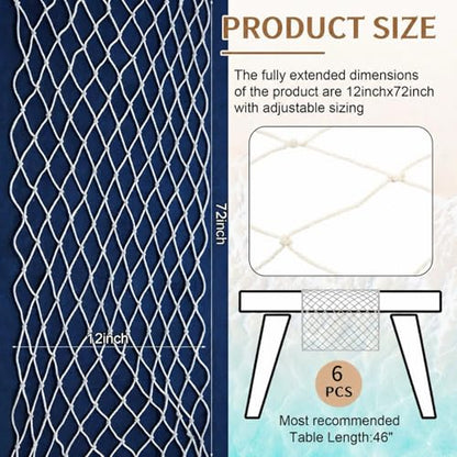 SATINIOR 6 Pcs Fish Net Party Decorations Fishing Net Table Runner 12x72'' Decorative Nautical Cotton Fishnet for Pirate Mermaid Hawaiian Ocean Beach Under the Sea Themed Party Decor (Natural)