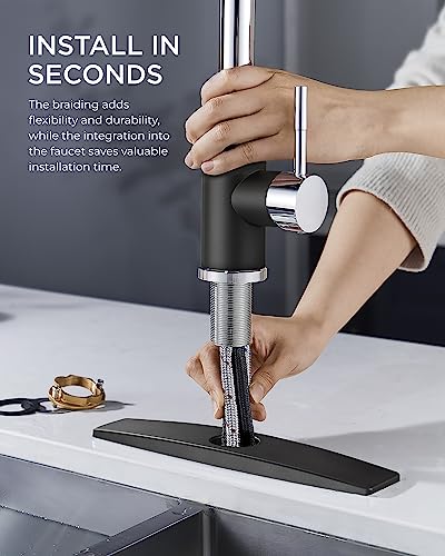 FORIOUS Kitchen Faucets with Pull Down Sprayer, High Arc Single Handle Classic Stainless Steel Sink Faucet 1 or 3 Hole, Suitable for Farmhouse Camper Laundry Rv Bar, Black Chrome - color: Black&Chrome, style: Classic